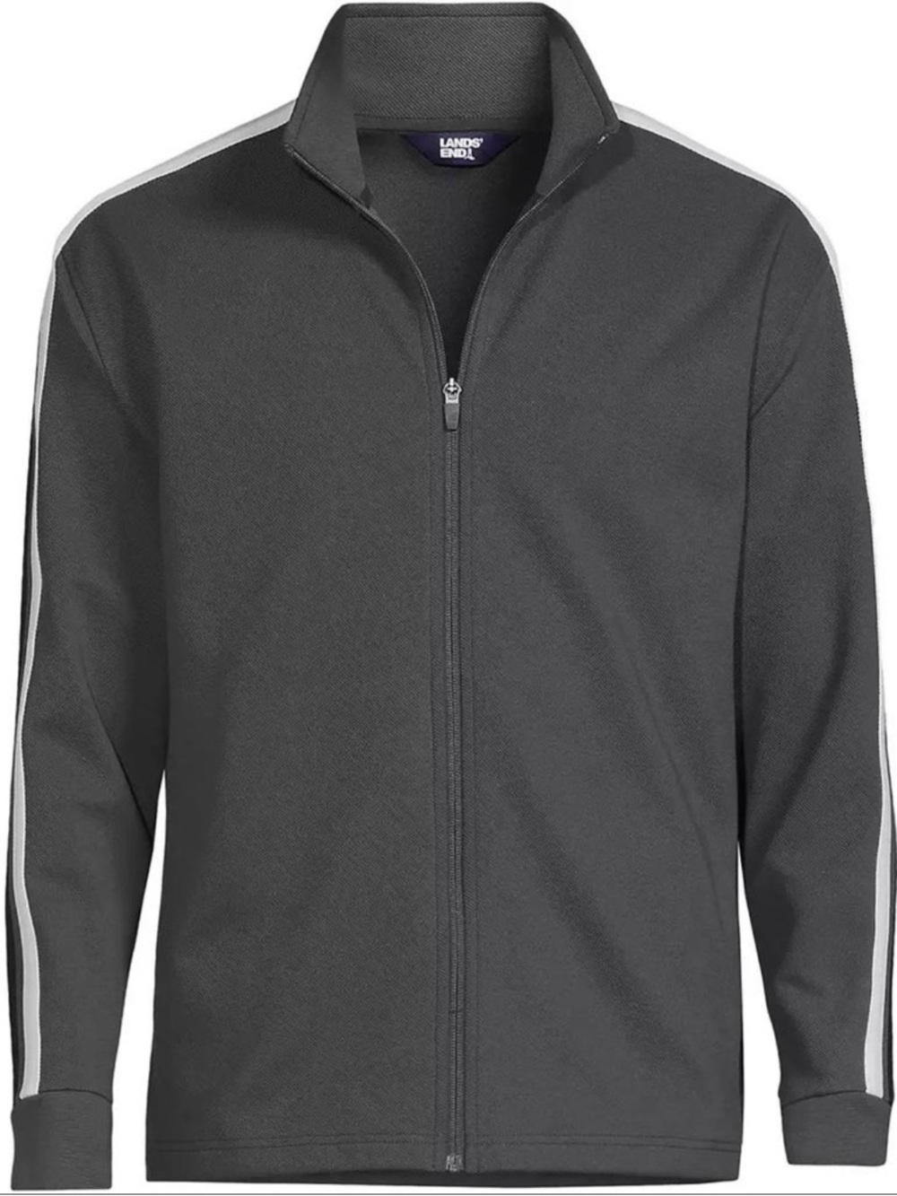Lands' End Men's Charcoal Zip-Front Windbreaker with White Stripes